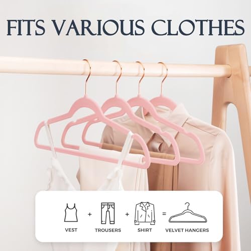 HOUSE DAY Pink Velvet Hangers 100 Pack, Premium Non-Slip Felt Hangers - Image 3