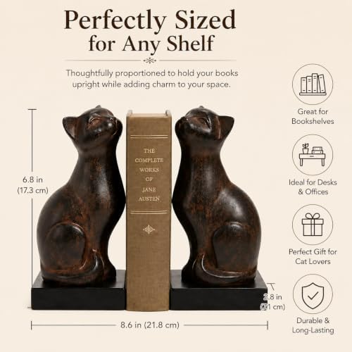 Comfy Hour 6.8 Inch Cat Bookends for Shelves, Cat Statue, Set of 2 - Image 7