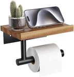 Tindbea Toilet Paper Holder with Wood Shelf, Wooden Wall Mount Tissue Paper Roll Holder, Matte Black Stainless Steel Bathroom Accessories Decor for Home (Sapele, Matte Black) by Tindbea
