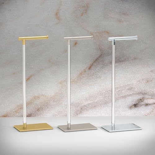 Gatco 1331C Modern Rectangle Base Freestanding Toilet Paper Holder, Chrome/Acrylic, Weighted Base Bathroom Tissue Stand 22.25" - Image 3