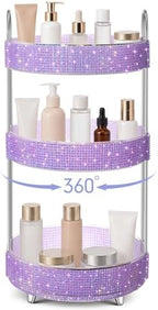 Honeydak Rotating Perfume Organizer Tray, 3 Tiers, Resin Diamond, Purple by Honeydak