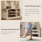 Aiho Hall Tree with Bench and Shoe Storage, 3-in-1 Entryway Hall Tree, with Adjustable Shoe Storage, for Entryway, Hallway, White - Image 5