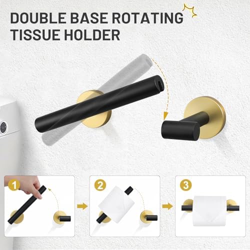 TURS Black and Gold 5 Piece Bathroom Hardware Set, SUS304 Stainless Steel Gold Black Towel Bar Set, 24 Inch Rould Bathroom Accessories Kit Wall Mounted - Image 4