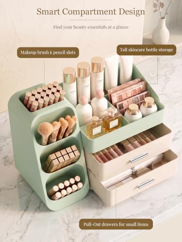 Booklov Large Makeup Organizer for Vanity Countertop, Green Cream - Image 3