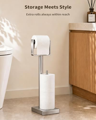 YUMORE Toilet Paper Holder with Storage & Weighted Base, Brushed Nickel - Image 6