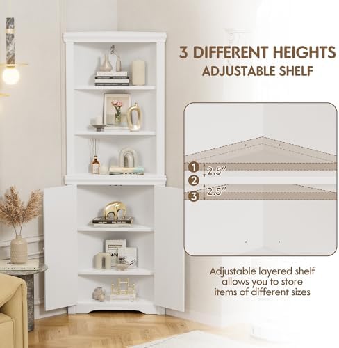 Flamaker Corner Cabinet, Freestanding Corner Shelf for Bathroom, White - Image 4