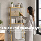 GloTika 3-Tier Over Toilet Storage, Anti-Tilt, 64" H, Gold - Image 2