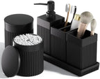 6-Piece Black Bathroom Set - Sleek Resin Organizer with Soap Dispenser, Toothbrush Holder, Vanity Tray, Tumbler & Apothecary Jars for Small Spaces by LetUsMakeHomeYourFavoriteDestination