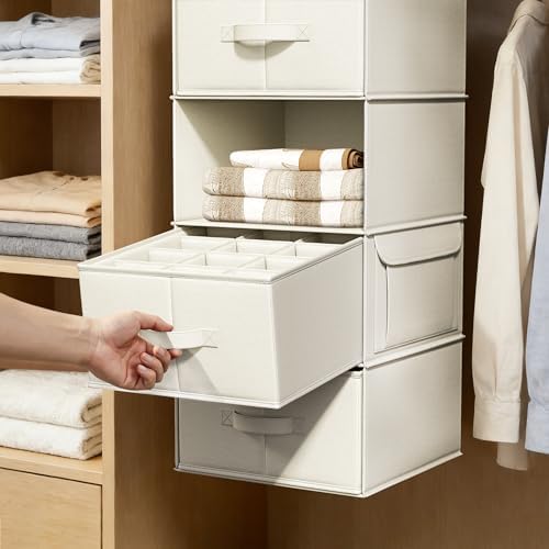 Vailando 6-Shelf Hanging Closet Organizer with 3 Fabric Drawers, Beige - Image 6