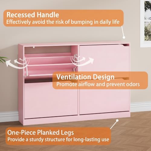 Pink Hidden Shoe Storage Cabinet for Entryway with 4 Flip Drawers - Image 6