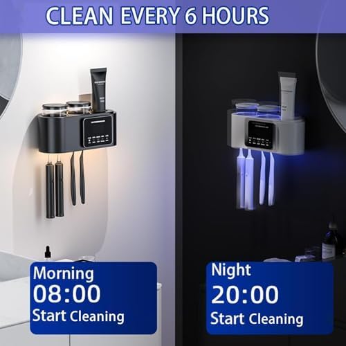 Smart Toothbrush Holders for Bathrooms,Electric Toothbrush Holders with Solar Charging,Toothbrush Holder Wall Mounted with 2 Cups and 4 Brush Slots (White) - Image 3