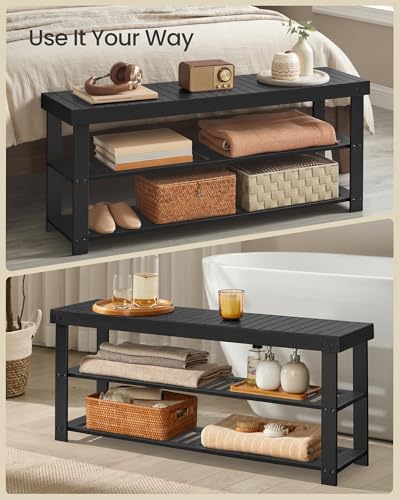 SONGMICS Shoe Rack Bench, 3-Tier Bamboo Entryway Bench, 43 Inches Width - Image 4