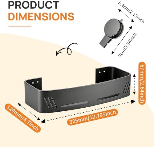 2-Pack Suction Cup Shower Caddy with Hooks, Gun Grey Aluminum - Image 2