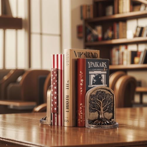 Vintage Bronze Finish Tree of Life Bookends Set, 2 Non-Skid Heavy Bookends for Shelves or Bookcase, Decorative Bookends for Desktop Shelf Decor, Library Office Decor, Home Décor Gift - Image 5