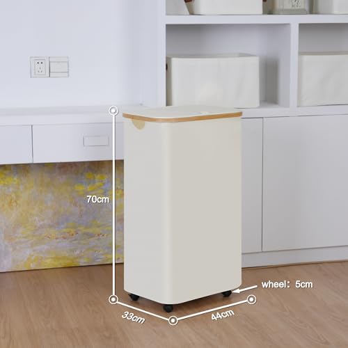 Laundry Basket with Wheels,100L Hampers for Laundry,Large Laundry Hamper with Lid and Bamboo Handles,Collapsible & Waterproof Tall Cloth Hamper for Dormitory Family，Beige - Image 3