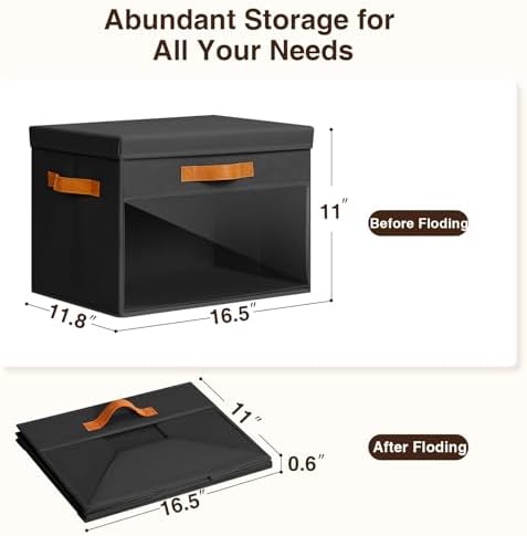 Homsorout Large Storage Bins with Lids - 6 Pack Foldable Decorative Organizers with Clear Windows & Handles, Cube Storage Organizers for Clothes, Blankets, Sweaters, CD, Black - Image 3