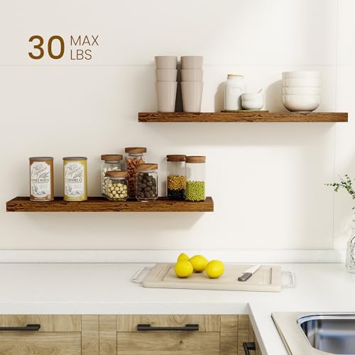 Dreamland 30Inch Floating Shelves for Wall, Rustic Wooden Floating Shelves for Bathroom|Bedroom|Kitchen, 2 Pack Deep Wall Mounted Book Shelf, Wood Storage Display Shelf for Home Decor, Brown - Image 2