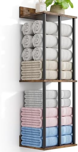 Towel Racks for Bathroom Wall Mounted with Wooden Storage Shelf by WeGXY
