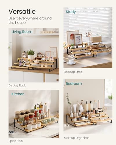 SONGMICS Display Risers, Set of 2 Engineered Wood Perfume Organizer Stand, 4-Tier Cupcake Stand Holder, Spice Rack, Shelf Risers for Figures, Dessert Shelves, Natural Beige and Ink Black UKCS216N01 - Image 5