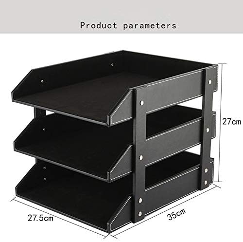 Leather Desk File Organizer, 3-Layer Stackable Tray, Used to Store documents, folders, Stationery, Magazines, Newspapers, Letters, and Other Home Office Sundries Desktop Organization Holder(Black)… - Image 2