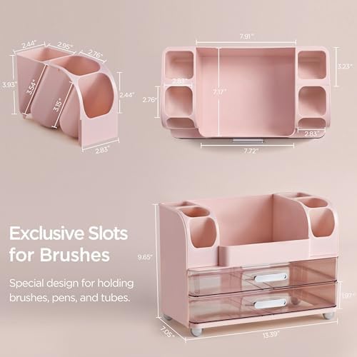 HBlife Makeup Organizer for Vanity with Brush Holder, Large Bathroom Countertop Cosmetic Organizer Skin Care Storage, Easy to Store Lipsticks, Nail Polishes, Perfumes, Eyeshadow Palettes, Pink - Image 4
