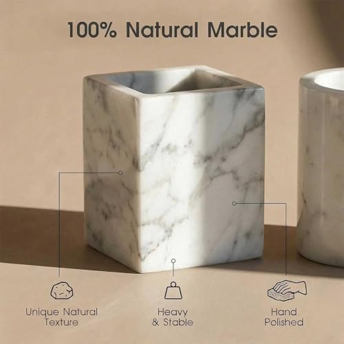 Natural Marble Tray Heavyweight Stone Vanity Tray for Bathroom Countertop, Coffee Table & Dresser - Handcrafted Rectangular Organizer (White, 9.84" x 4.72" x 1.18") - Image 3