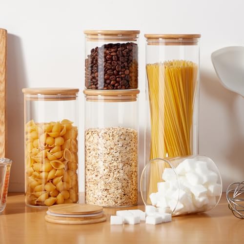 Glass Food Storage Jars with Lids[Set of 5], Perfect for Pasta, Cookies, Nuts, Coffee, Cereal, Flour, Organize Your Kitchen and Pantry with these BPA-Free Glass Jars with Canisters - Image 5