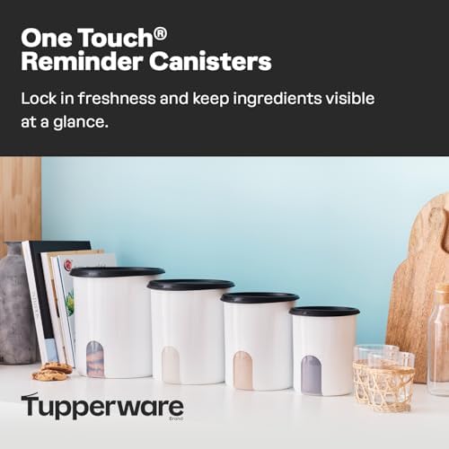 Tupperware One Touch Reminder Canisters 4 Canister Food Storage Set in White & Black, Dishwasher Safe and BPA Free, (4 Containers, 4 Lids) - Image 2