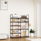 ROJASOP Shoe Rack Organizer, 6-Tier Metal Shoe Rack for Closet Entryway Garage, 20-24 Pairs Tall Shoe Boot Storage Shelf with Hooks, Stackable Large Shoe Stand, Black - Image 2