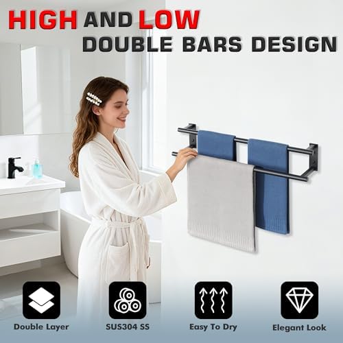 Alise Double Towel Bars,24 Inch Towel Racks for Bathroom,Matte Black - Image 2