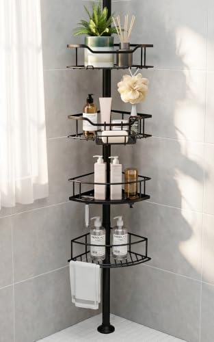 Corner Shower Caddy Tension Pole, Bathroom Organizer for Renters by ResunSy