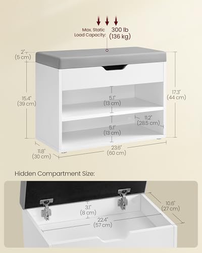 VASAGLE Storage Bench with Cushion, Shoe Bench, 11.8 x 23.6 x 17.3 Inches - Image 3