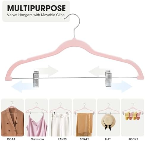 24-Pack Blush Pink Velvet Hangers with Clips Adjustable,Adult Hangers,Heavy-Duty,Felt,Non-Slip,Space Saving,Slim Outfit Hanger for Pants, Skirts, Suits,Coats, Dresses ect. - Image 6