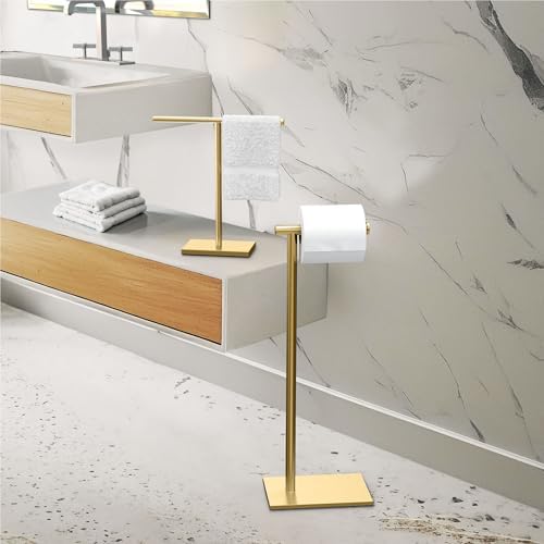 Gatco 1431B Freestanding Toilet Paper Holder Stand, Modern Bathroom Toilet Tissue Holder with Weighted Rectangle Base, Brushed Brass Finish, 22.25 Inch - Image 4