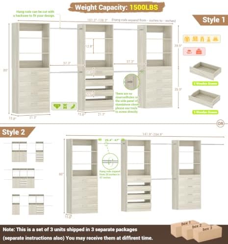 Aheaplus Closet System with 12 Drawers, 8.5-11.5Ft Closet Organizer System - Image 7
