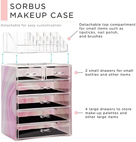 Sorbus Makeup Organizer, 6-Drawer Acrylic 2-Piece Set (Tie Dye) - Image 4