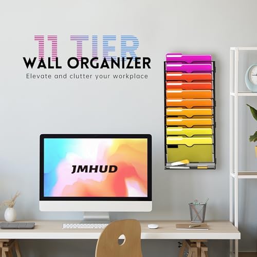 11-Tier Wall File Organizer and Hanging File Organizer with Base, Black - Image 2
