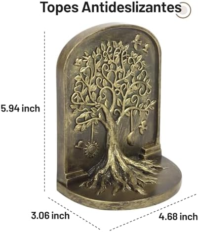 Tree of Life Vintage Heavy Bookends, 2 Unique Bronze Decorative Bookend for Shelves or Bookcase, Anti-Slip Book Shelf Bookends Decorative, Gifts for Mother and Father - Image 2