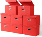 STOREONE Fabric Storage Cube Bins Foldable Organizer Container Collapsible Basket with Lids and Metal Handles, for Home, Bedroom, Closet 8 Pcs (Red) by STOREONE