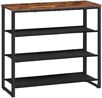 HOOBRO Shoe Rack, 4 Tier Shoe Storage Organizer with 3 Oxford Fabric Shelves and Top Panel, Holds 12-16 Pairs of Shoes for Entryway and Closet, Industrial, Rustic Brown BF47XJ01G1 by HOOBRO