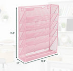 EASEPRES 6 Tier Mesh Hanging Wall File Organizer, Desk Vertical Mail Paper Document Folder Holder Rack with Bottom Tray and Nametag Label for Office Home School, Pink - Image 2