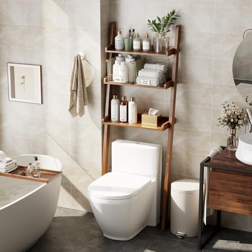 Over The Toilet Storage Shelf Wood, 3-Tier Above Toilet Organizer Rack, Freestanding Above Toilet Shelf for Bathroom, Laundry, Space Saver, Walnut Color. - Image 6