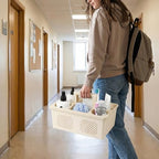KMV Dorm Room Portable Shower Caddy with Adjustable Compartments - Ventilated Drainage Design with Handles, Perfect Toiletries Organizer for College Dorms-beige - Image 6