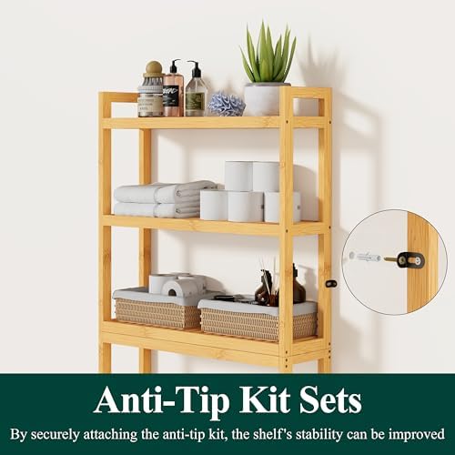 Smiry Bamboo Over The Toilet Storage Cabinet, 3 Tier, Natural - Image 4