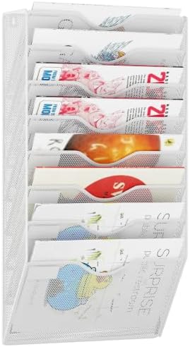 8 Pockets Mesh Hanging Wall File Holder Organizer Wall Mounted Paper Magazine Rack, White by GDINDINFAN