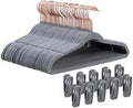 14 Inch Kids Velvet Hangers 50 Pack, Non-Slip Child Hangers, Space-Saving Closet Hangers for Big Kids & Youth, Durable Felt Kids Hangers with 10 Clips & 360° Rose Gold Hook (Gray) by TonswachicHangersSpaceSaver