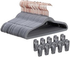 14 Inch Kids Velvet Hangers 50 Pack, Non-Slip Child Hangers, Space-Saving Closet Hangers for Big Kids & Youth, Durable Felt Kids Hangers with 10 Clips & 360° Rose Gold Hook (Gray) by TonswachicHangersSpaceSaver