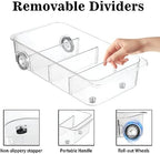 2Pack Roll Out Fridge Caddy Bins Pull Out Drawer with Wheels Refrigerator Organizer Bins with Handles Divided Fruit Caddy for Fridge Pantry Cabinet Storage Cans Drinks - Image 4