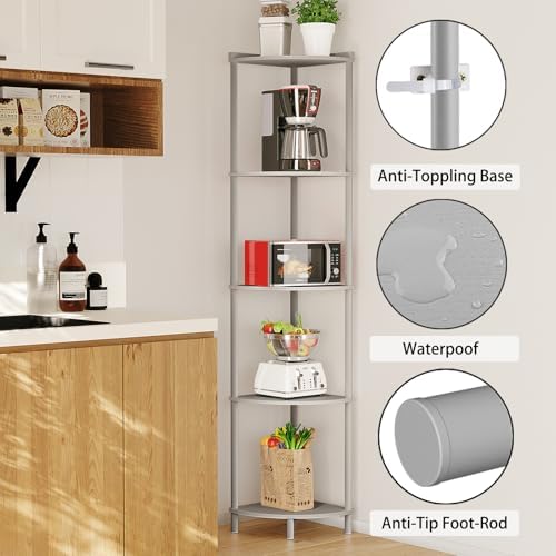 SUNMORY 5 Tier Corner Shelf, 65" Tall Corner Shelves for Living Room Decor - Image 3