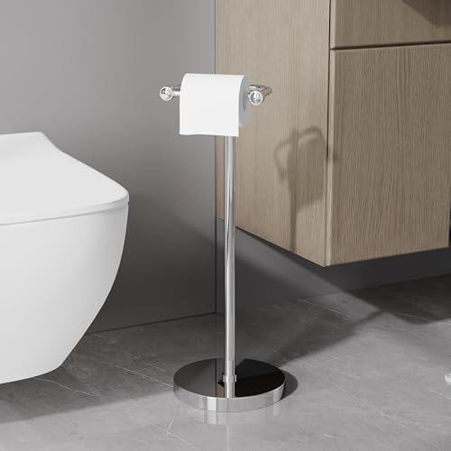 RARXTR Toilet Paper Holder Stand, Post Pivoting Design Free Standing Toilet Paper Holder, SUS304 Stainless Steel Toilet Paper Roll Holder, Heavy Stable Base (Chrome) - Image 2